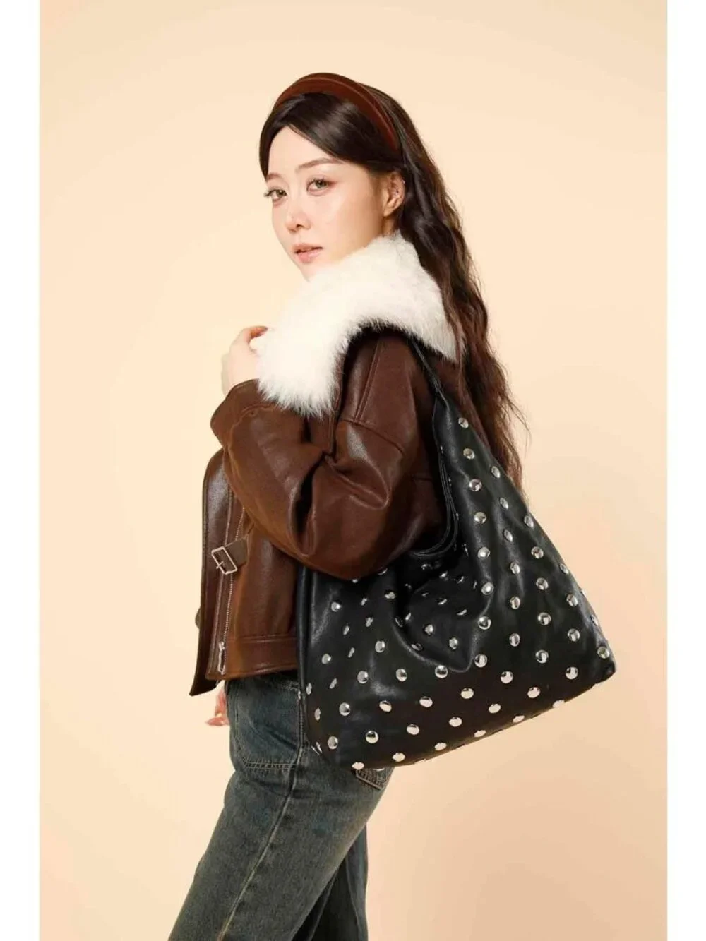 Stylish Studded Hobo Purse | Leather Tote Bag | Rivet Shoulder Handbag for Women